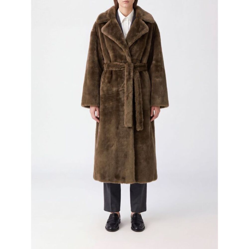 Arma Women Long Shearling Robe Coat Arma With Tie Belt